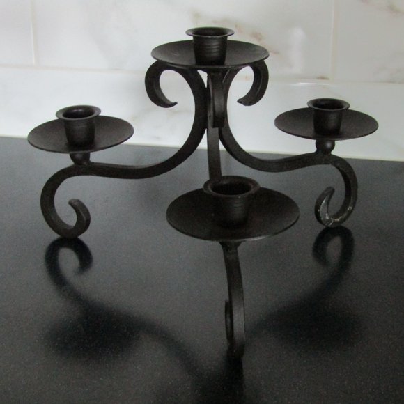 Vintage Antique Bronze Wrought Iron Candle Holder with Scrolls Holds 4 Candles